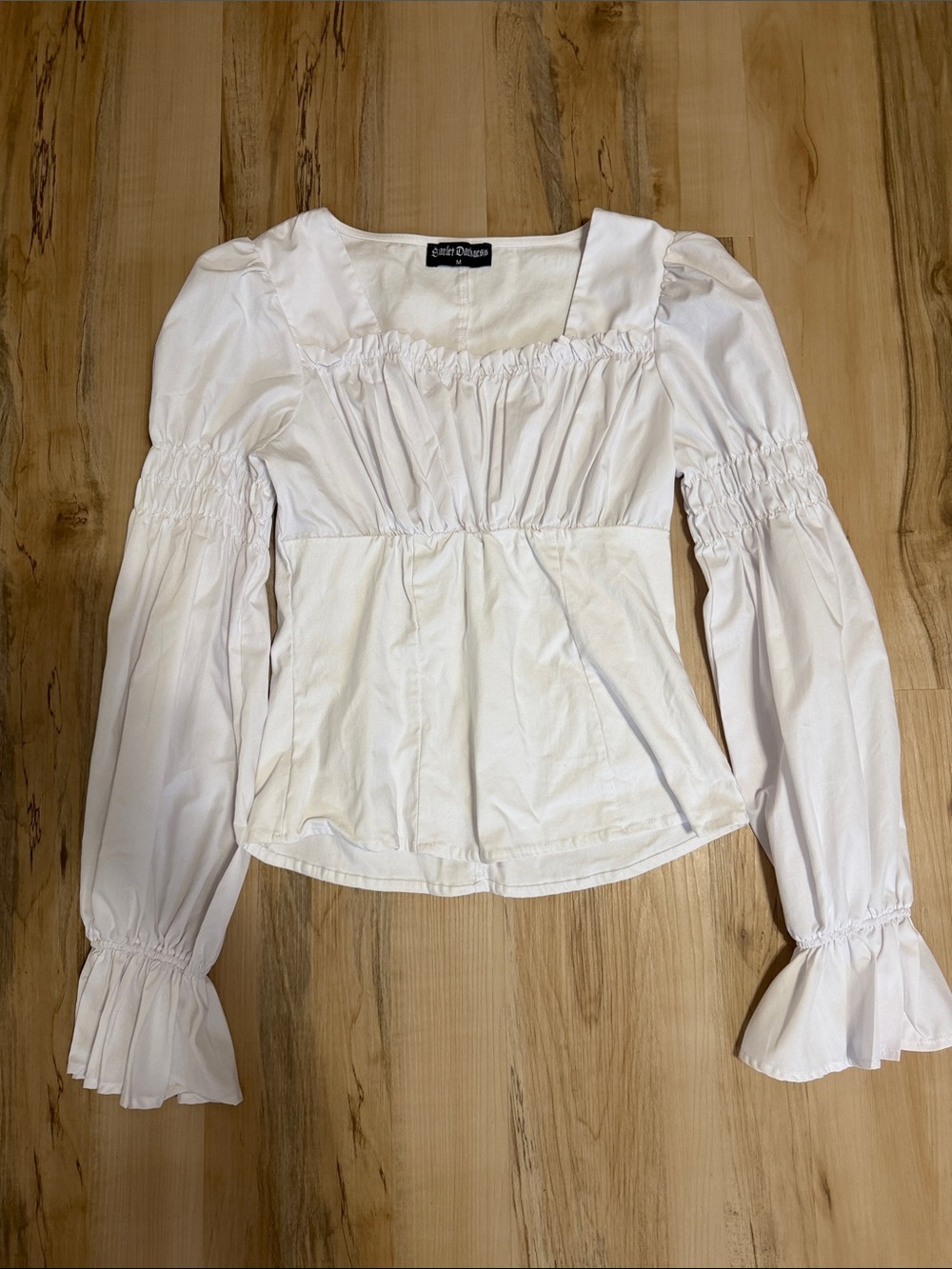 Medieval White Smocked Square-Neck Blouse